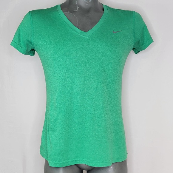 Nike Dri-Fit Womens Size Small Green V-Neck Short Sleeve Regular Fit T-Shirt - Picture 1 of 6
